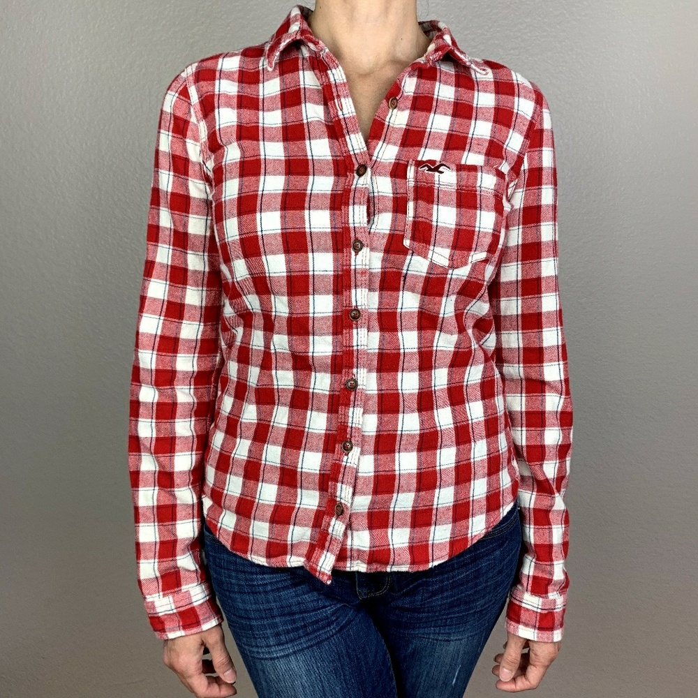 Hollister red and white plaid shirt